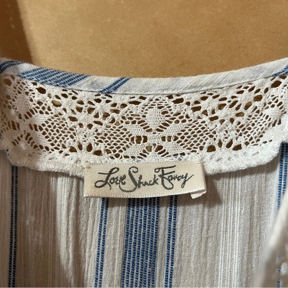 LoveShackFancy | Eve Striped Midi Dress Button Front Lace Pleated Dress Size S - Picture 3 of 16